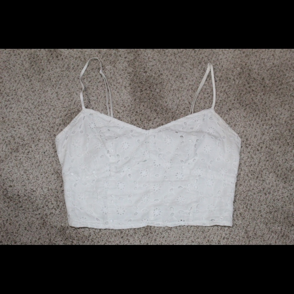 White floral lace tank crop top